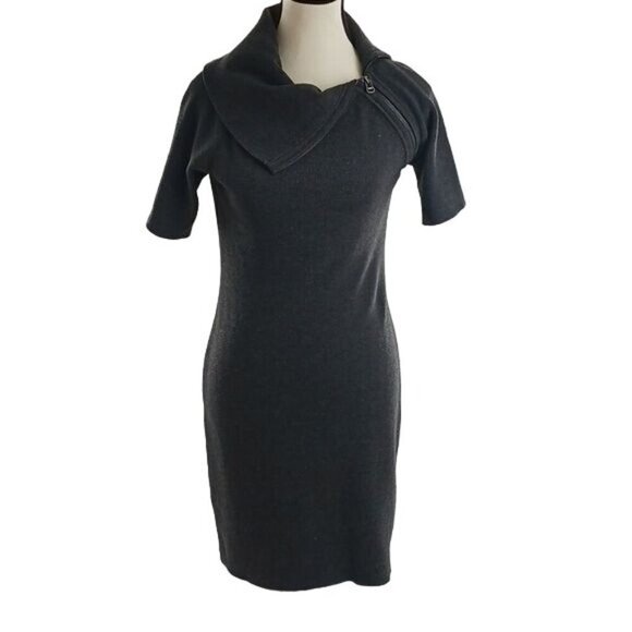 Calvin Klein Sweater Dress Womens Size S Gray Short Sleeve Asymmetrical Collar - Picture 1 of 7